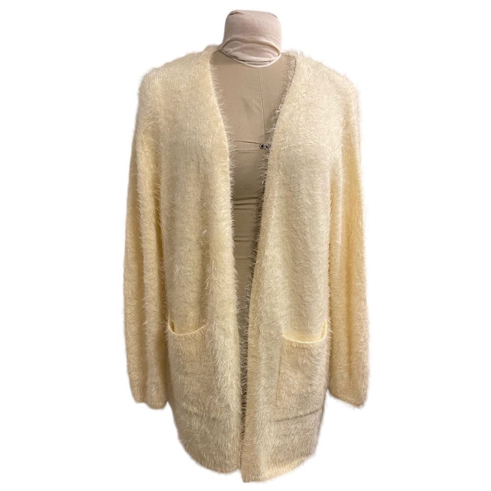 NWT Idem Ditto Open Cardigan Ivory Size L Front Pockets SOFT